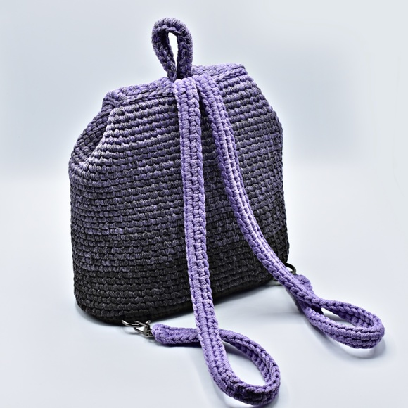 💕 Handmade Backpack in Lilac and Gray Melange - Picture 3 of 5